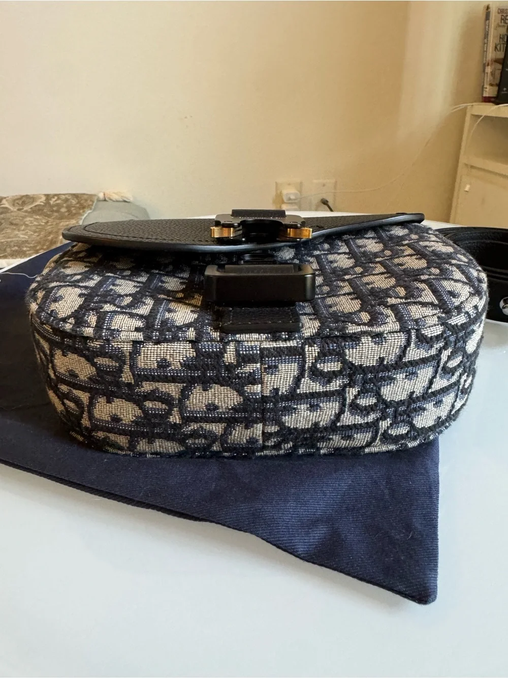 Dior Black and Beige Oblique Saddle Messenger Bag